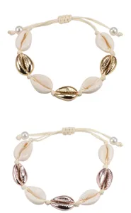 Bracciale con conchiglie cauri intrecciate stile boho spiaggia vacanza gioielli regolabili