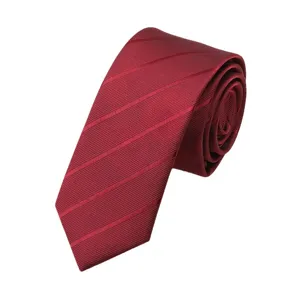 Wine red striped slim necktie for men and women, fashion casual narrow business tie.
