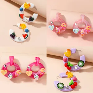 Pendientes de Aro de Acrílico Lindos con Fruta Corazón y Helado para Mujer Dulce Color de Contraste Joyería