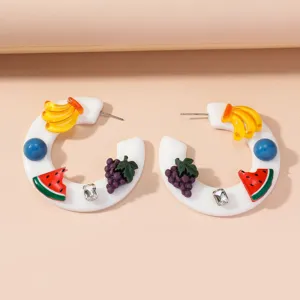 Pendientes de aro de acrílico de fruta lindo verano dulce colorblock joyería para mujeres