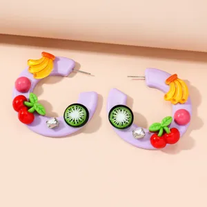 Pendientes de aro de acrílico de fruta bonitos para mujer, joyería dulce y elegante