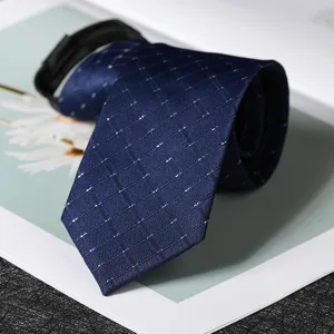 Cravatta con cerniera formale da uomo d'affari, blu scuro a grana fine superficie liscia, 6cm.