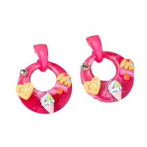 Bonitos pendientes de aro de acrílico rosa con dijes de helado y corazón para moda de verano mujer