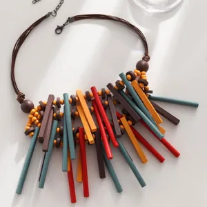 Boheemse kleurrijke houten stok statement ketting voor vrouwen mode sieraden item