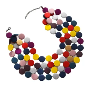 Boheemse kleurrijke meerlaagse houten schijf statement ketting dames choker sieraden