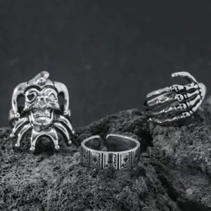 Ensemble de bagues squelette crâne punk vintage pour homme, bijoux hip hop rétro cool.