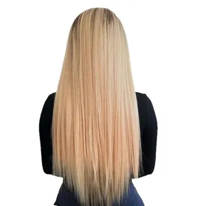 European and American fashion long straight blonde wig for women natural synthetic hair daily wear.