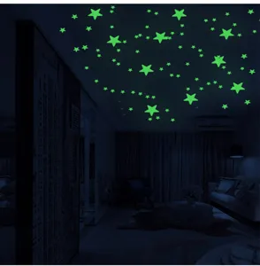 Luminous star wall stickers glowing in the dark, perfect for kids room DIY decor and ceiling.