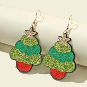 Christmas tree acrylic glitter dangle earrings festive holiday jewelry gift for women