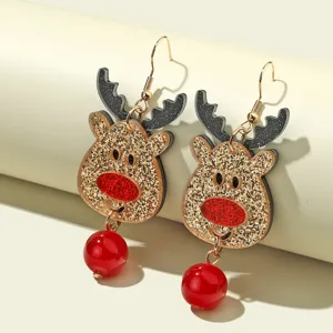 Christmas Reindeer Acrylic Earrings Cute Glitter Elk Drop Dangle Jewelry Gift for Women
