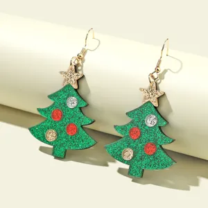 Christmas tree acrylic glitter earrings detail close-up view, festive holiday jewelry gift.