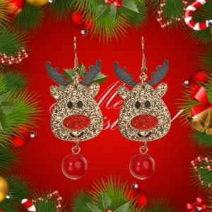 Christmas reindeer acrylic earrings cute festive red bead dangle jewelry gift for women