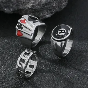 Ensemble de bagues rétro punk en métal avec cartes de poker et billes pour hommes.