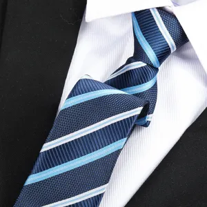 Close-up of a stylish men's striped business tie, perfect for formal wear and professional settings.