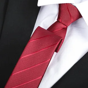 Men formal business red striped tie detail view, elegant necktie for wedding office suit wear