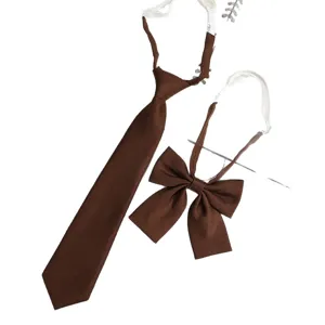 Ensemble cravate et nœud papillon style collégien JK marron, accessoire japonais pour femmes.