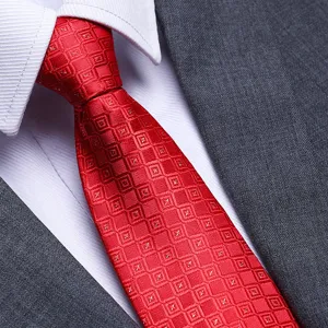 Red geometric pattern formal men necktie business suit accessory high quality fabric wedding tie