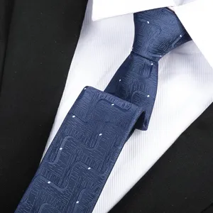 Classic blue geometric pattern men's business formal necktie for wedding and office wear.