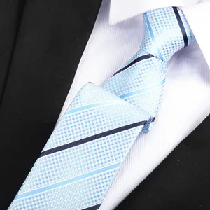 Light blue men tie with diamond pattern and diagonal stripes, perfect for professional business suits.