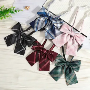 Detailed shot of Japanese JK uniform plaid bowties, featuring multi-color ribbon bow accessories.