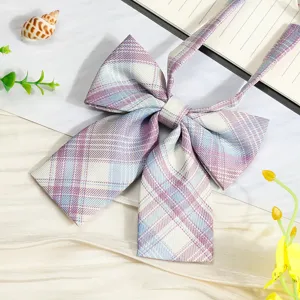 JK Japanese style pastel plaid bow tie with long ribbon for school uniform shirt accessory.