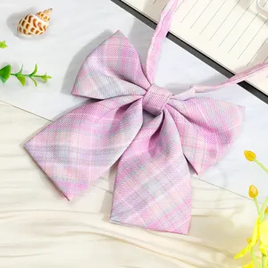 JK Japanese Plaid Bow Tie Sailor Uniform Collar Ribbon Pink Grid Women Shirt Accessory