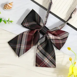 Japanese JK style plaid bow tie for school uniforms, cute black and red ribbon neckwear.