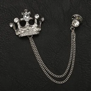 Spilla da uomo alla moda con corona e doppia catena strass accessori per revers abito