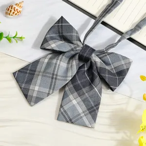 JK Japanese Plaid Bowtie Sailor Uniform Shirt Ribbon Necktie Accessory Gray Color