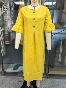 Abito midi donna casual tinta unita con bottoni mezza manica estate abbigliamento comodo