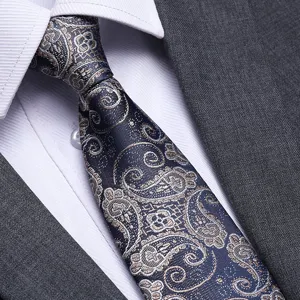 Dettaglio cravatta in seta paisley classica, elegante cravatta formale per lo sposo d'affari.