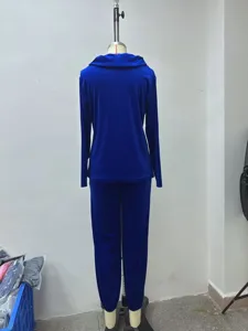 Velvet long sleeve loungewear set casual loose cowl neck top and pants for women home wear