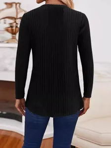 Dames effen geribbelde gebreide trui met lange mouwen casual pullover top voor herfst