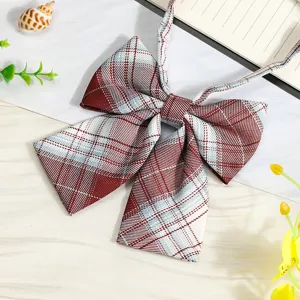 Japanese JK style plaid bow tie, classic red blue grid collar accessory for women shirt.