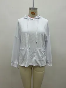 Women's Casual Waffle Knit Long Sleeve Hooded Sweatshirt with Pockets Solid Color Pullover