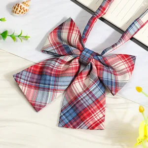 Detailed view of the Japanese JK style plaid bow tie ribbon, showcasing the fabric texture and pattern.