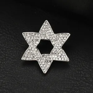 Spilla stella in strass argento per uomo, gioiello con cristalli esgramma scintillante.