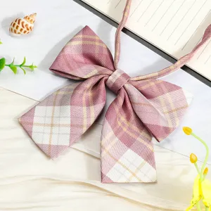 JK Japanese style pink plaid bowtie ribbon shirt accessory for women sweet sailor uniform