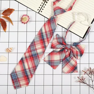 Set cravatta e fiocco scozzese JK giapponese dettaglio accessorio per uniforme scolastica.