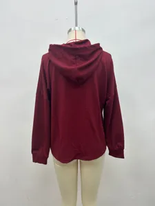 Detailed back view of the casual waffle knit hoodie, showing long sleeves and texture.