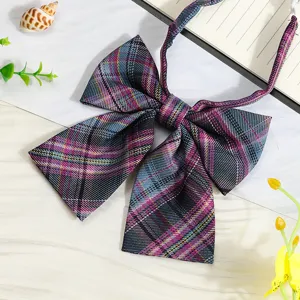 JK style plaid bow tie, sweet purple and pink grid collar accessory for school uniform shirts.