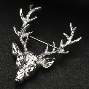 Spilla da uomo con testa di cervo in argento, distintivo vintage per abito elegante