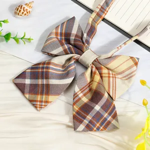 JK style plaid bow tie collar accessory, classic retro grid ribbon for school uniform shirts.