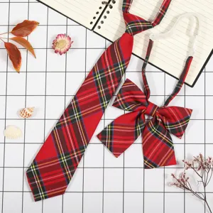 Set cravatta e fiocco scozzese rosso stile college giapponese accessori per il collo carini.