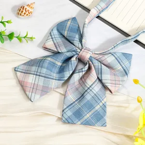 JK Japanese style plaid bow tie, blue pink ribbon collar accessory for uniform shirts.