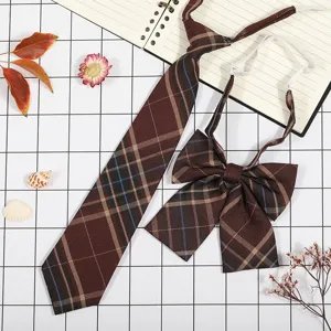 Set cravatta e fiocco a quadri in stile giapponese per donna, accessorio scolastico.