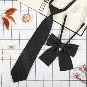 Set cravatta e fiocco JK a quadri giapponese, accessorio stile studente chic.