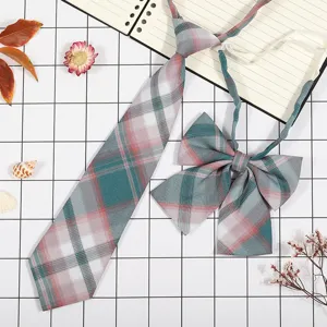 Set cravatta e farfalla a quadri JK da donna, ideale per uniformi scolastiche e cosplay.