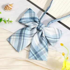 JK Japanese blue plaid bow tie collar accessory for women shirt sailor suit uniform details