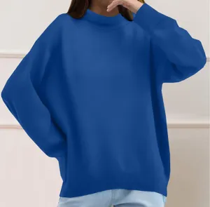 Detailed view of the stylish royal blue solid color long sleeve sweatshirt for casual wear.